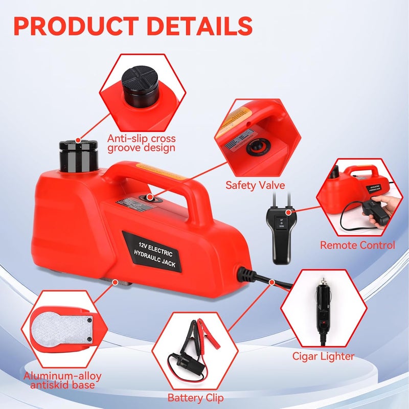ROGTZ Electric Hydraulic Car Jack Kit 5 Ton 12V Ultra-Portable Auto Car Lift with 17.7 Inch Range for SUV Sedan Truck Repair Floor Jack for Tire Change Lightweight for Easy Storage - Image 5